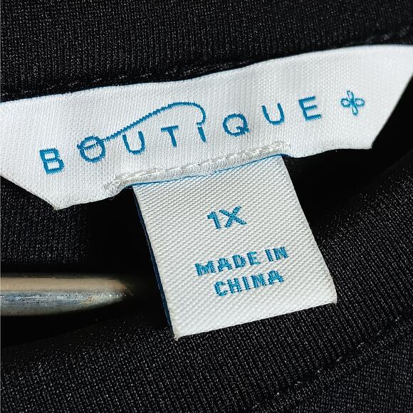 JCP Boutique+ Dress Size 1X Black With Mesh Panels Short Sleeve Zippered NWT - Picture 7 of 10